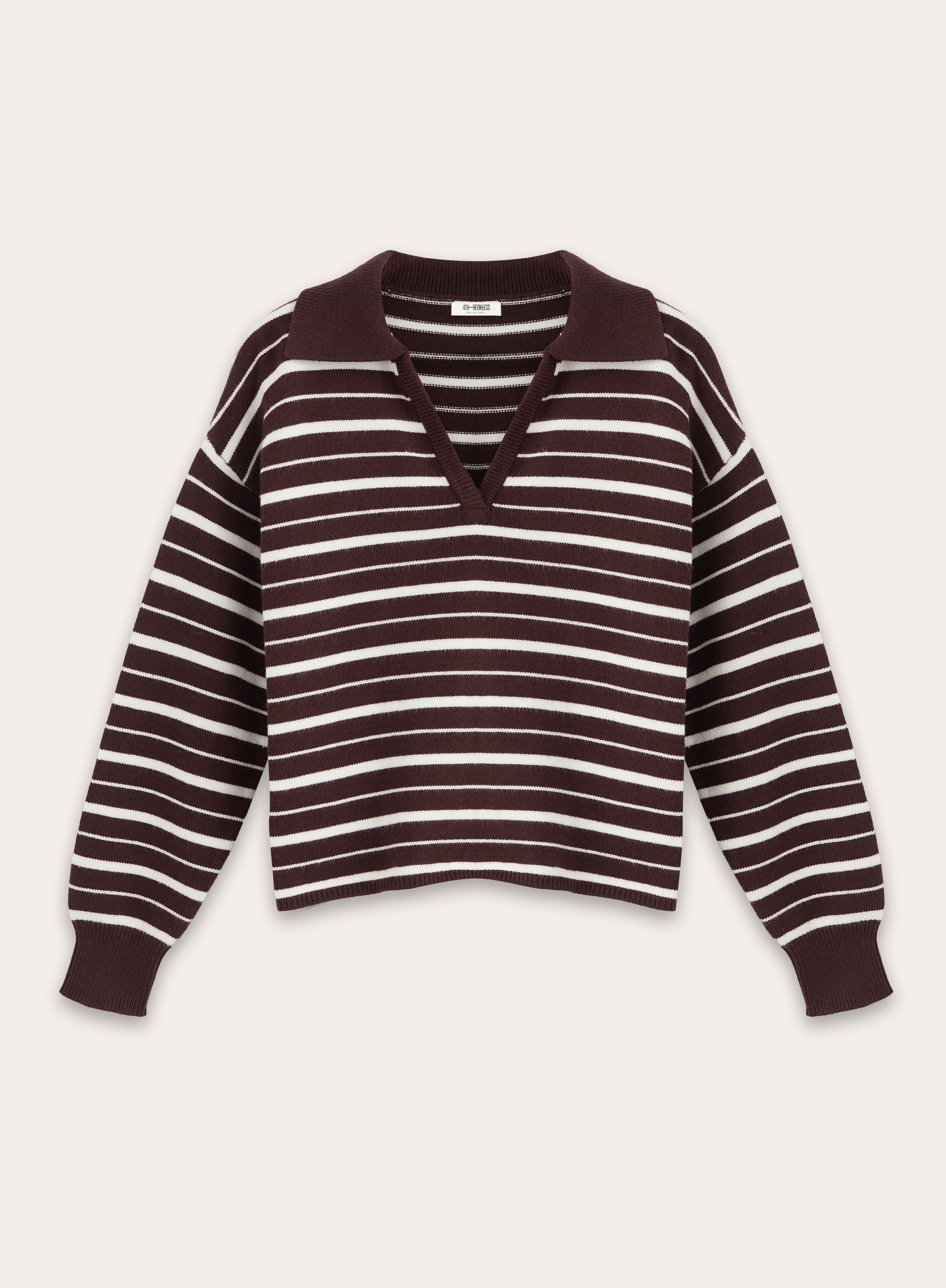 Brown And White Stripe Knitted Rugby Top